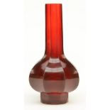 A small transparent ruby-red glass octagonal bottle vase, Qianlong four-character wheel-cut mark