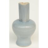 A Chinese three-conjoined vase, light blue glazed, marked, H 22 cm