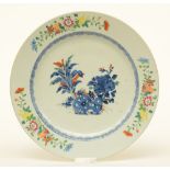 A large Chinese polychrome and floral dish, 18thC, Diameter 39 cm (minor chips on the rim)
