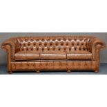 Chesterfield sofa with brown leather upholstering, H 71 - D 83 - L 215 cm