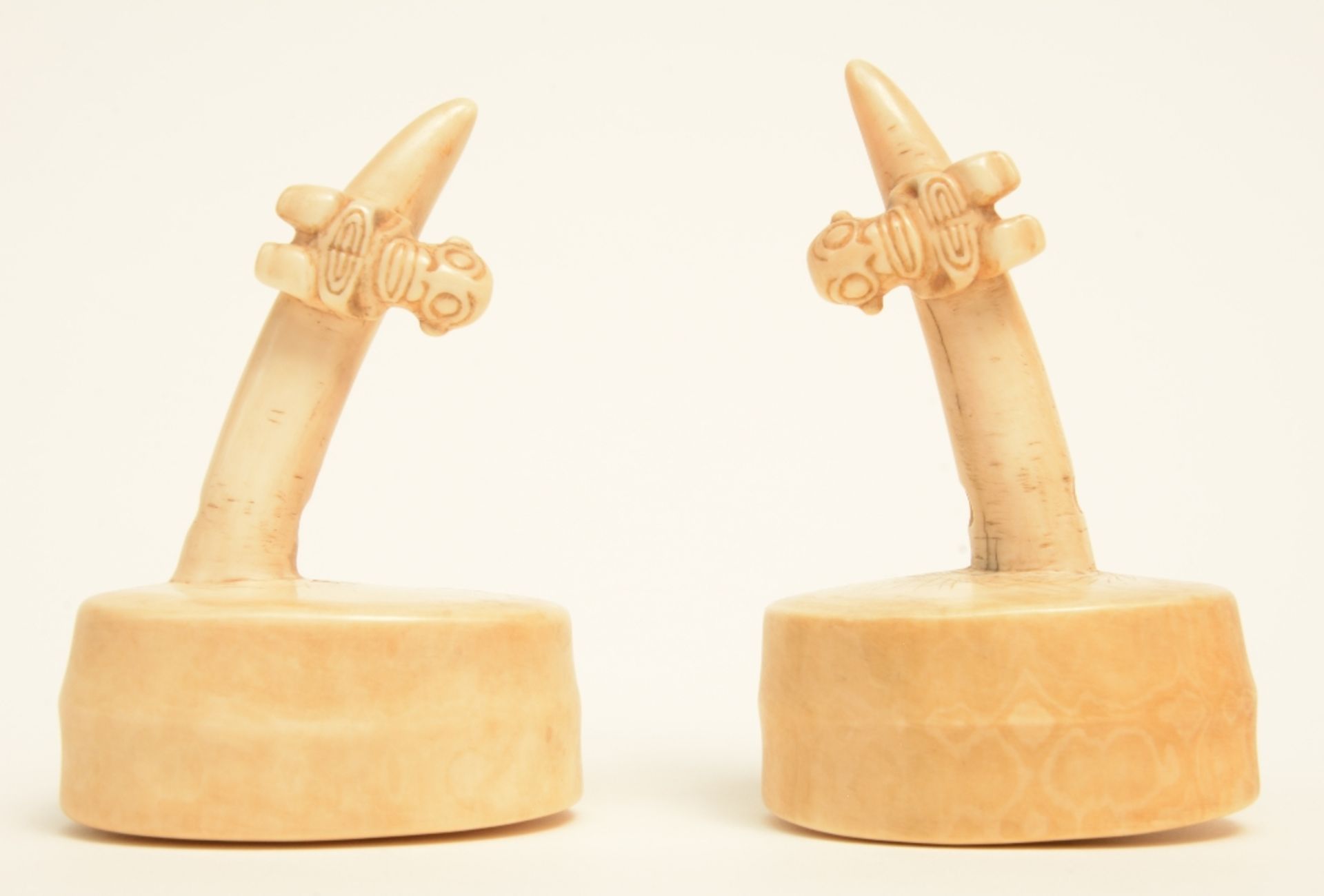 Four various 19thC ethnografical bone and mammoth-ivory sculptures, H 9,9 - 5,7cm. - Image 2 of 5