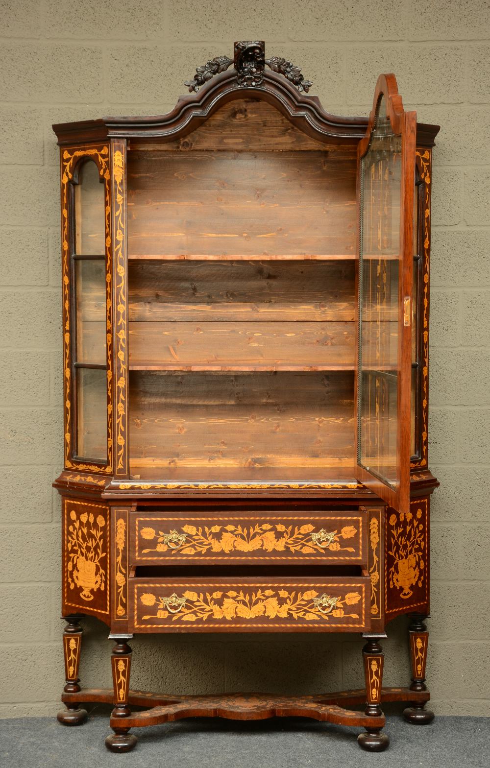 A Dutch rosewood and floral marquetry veneered china display cabinet, H 219,5 - W 125 - D 43 cm - Image 3 of 7