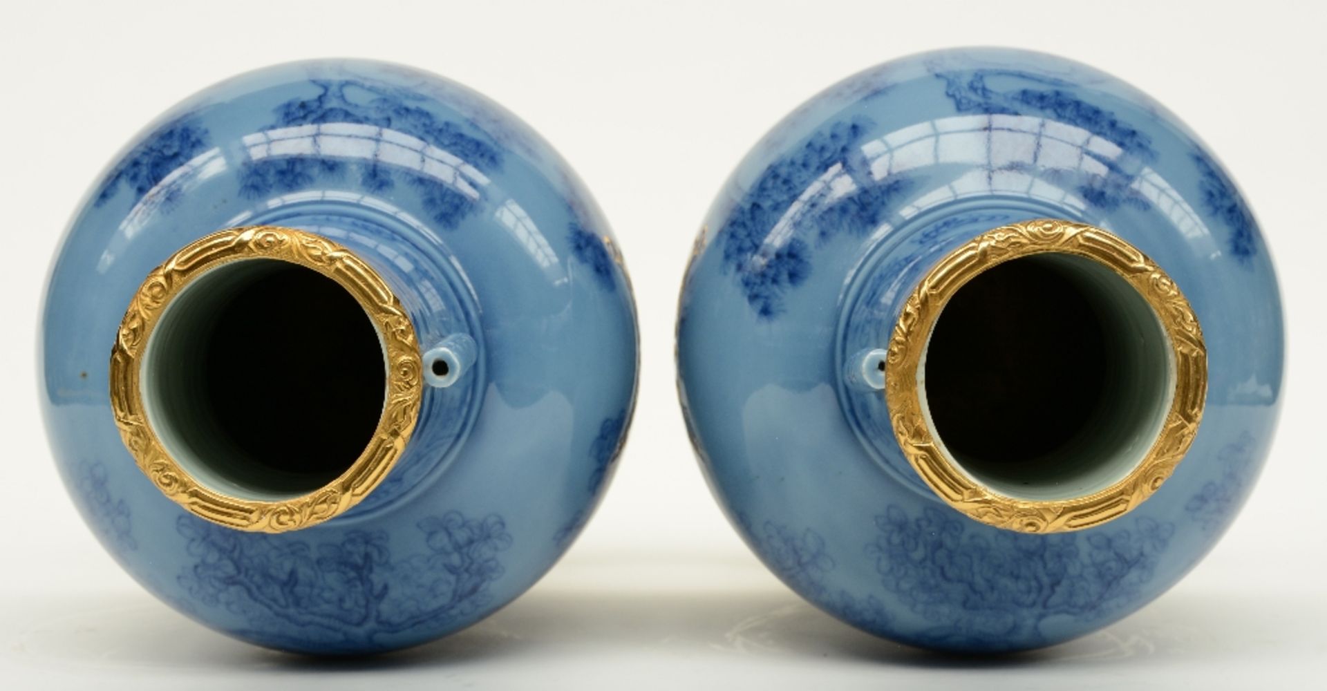 A pair of Chinese baluster shaped vases, blue monochrome ground, decorated with cranes and flower - Image 5 of 6