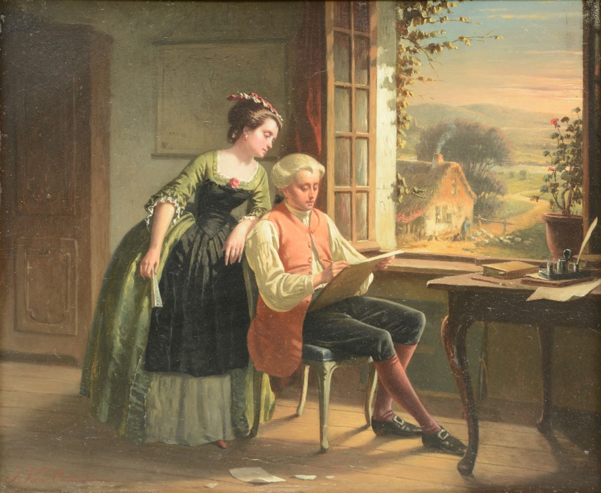Van Oudenhoven J., the artist at work, oil on panel, 32 x 39 cm