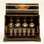 A late 19thC cellaret ebonised and with Boulle veneered roundels, H 28 - W 39,5 - D 25,5 cm (the