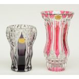 Two Val St. Lambert red and purple cut to clear crystal vases, H 22,5 - 30 cm