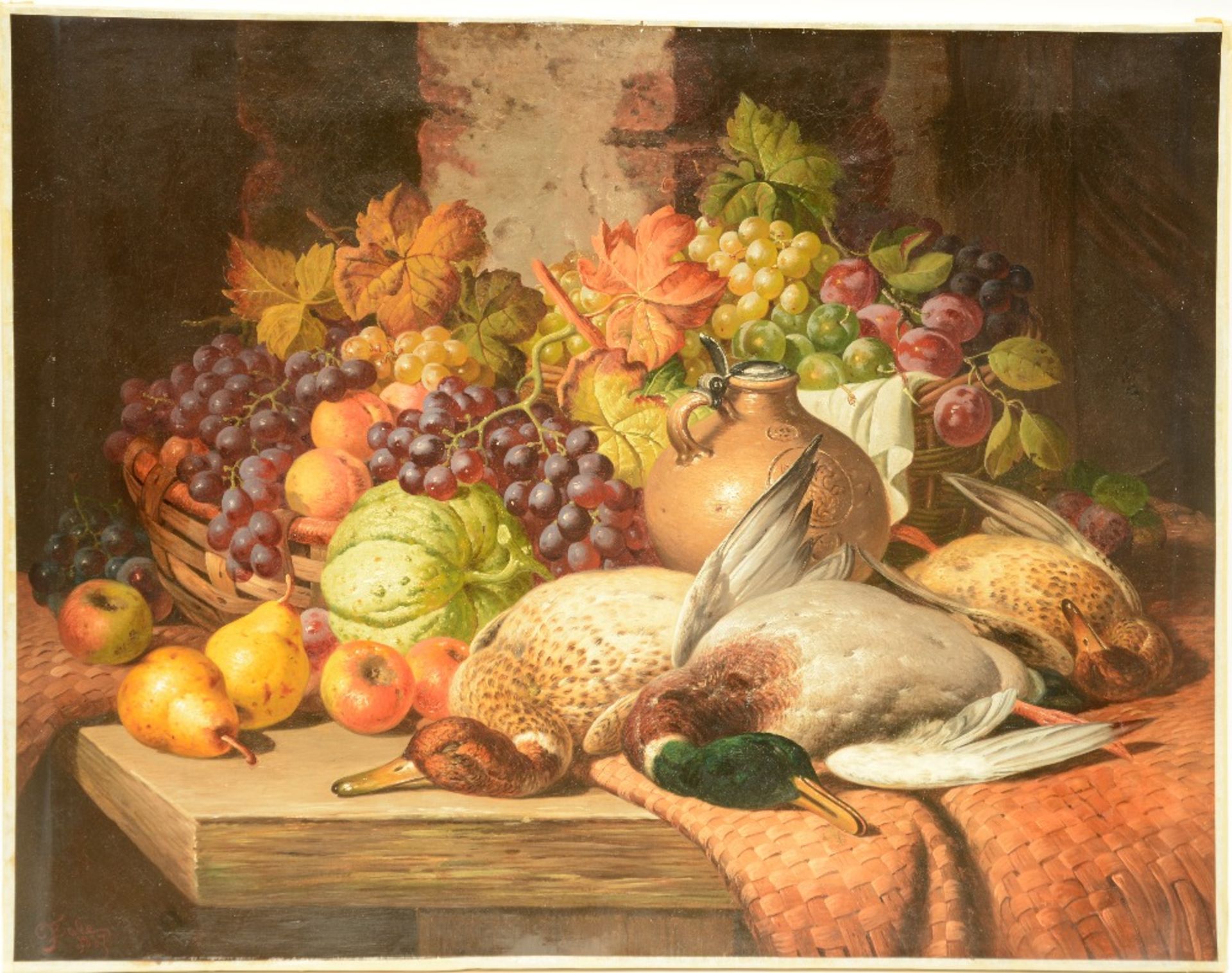 Bale Th., a still life with fruits and birds, oil on canvas, dated 1887, 71 x 92 cm