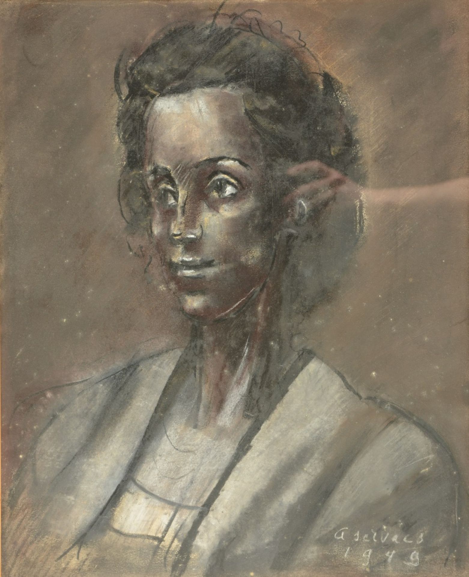 Servaes A., a womans portrait, charcoal + white and red crayon, dated 1949, 39 x 48 cm