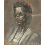 Servaes A., a womans portrait, charcoal + white and red crayon, dated 1949, 39 x 48 cm