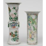 A Chinese famille verte Gu-shaped vase, decorated with flower branches and antiquities, 19thC, 31