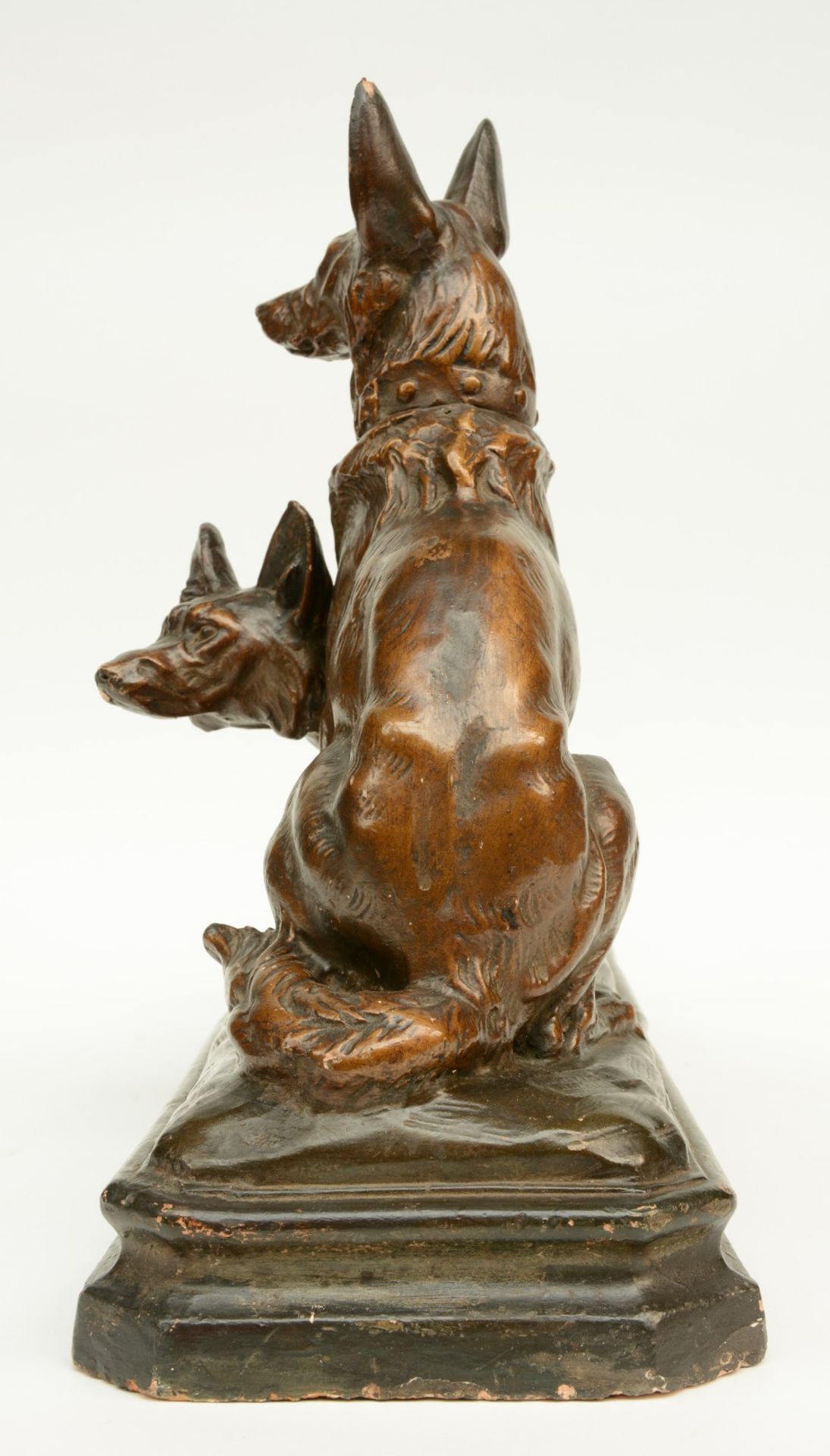 Coutier T., dogs, a bronze patinated terracotta sculpture, 1930s, H 39,5 - W 57 - D 19 cm - Image 2 of 8