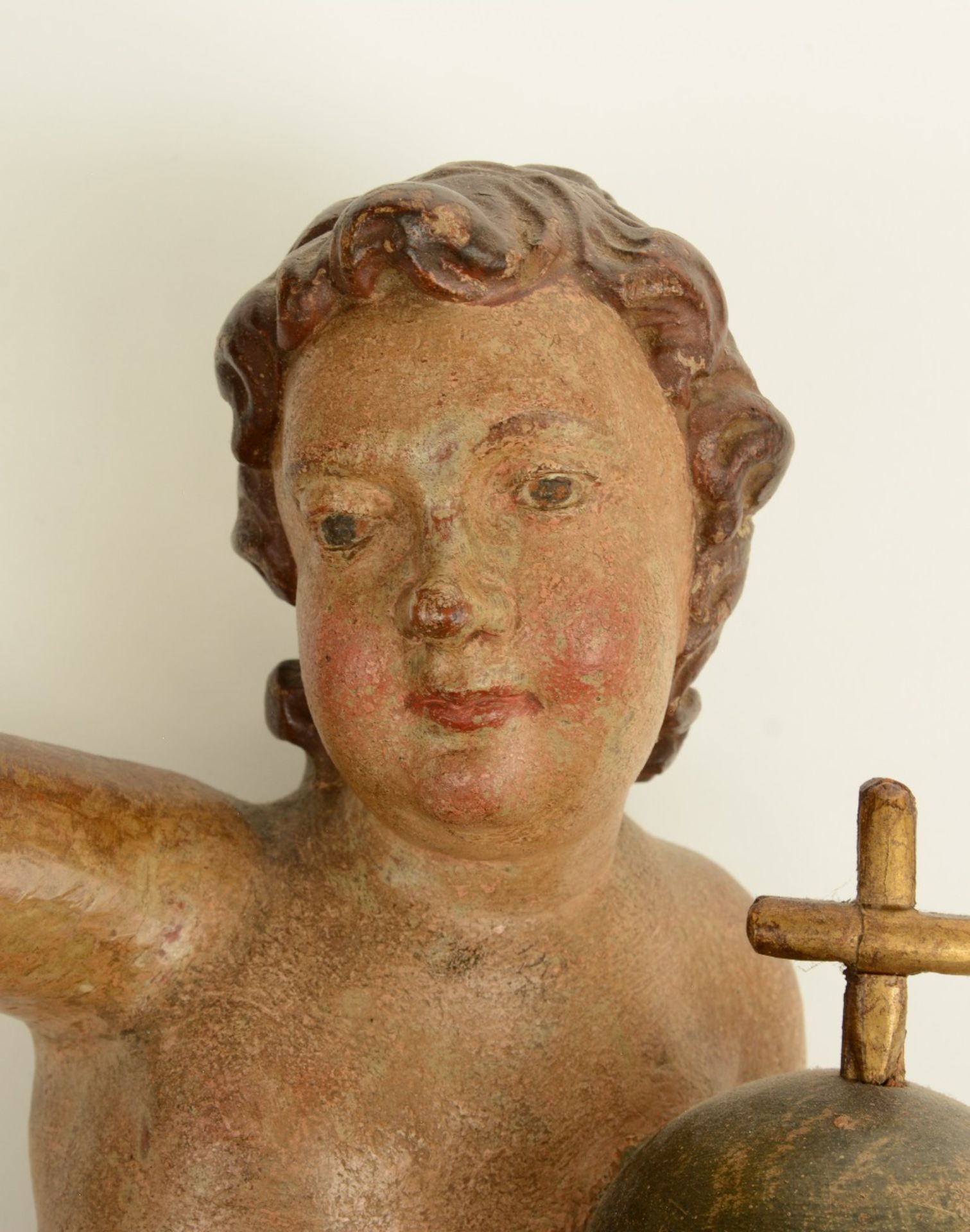 A late 17th - early 18thC Low Countries polychrome painted limewood sculpture depicting Jesus as a - Image 4 of 4