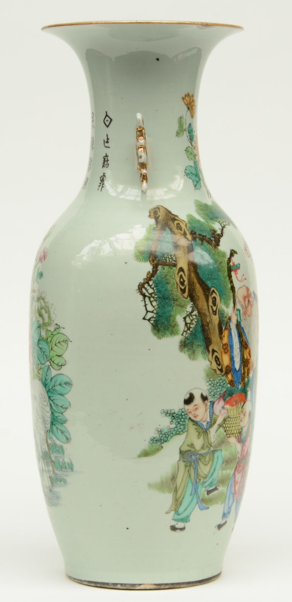 A Chinese polychrome decorated vase, painted on one side with an animated scene and on the other - Image 4 of 7