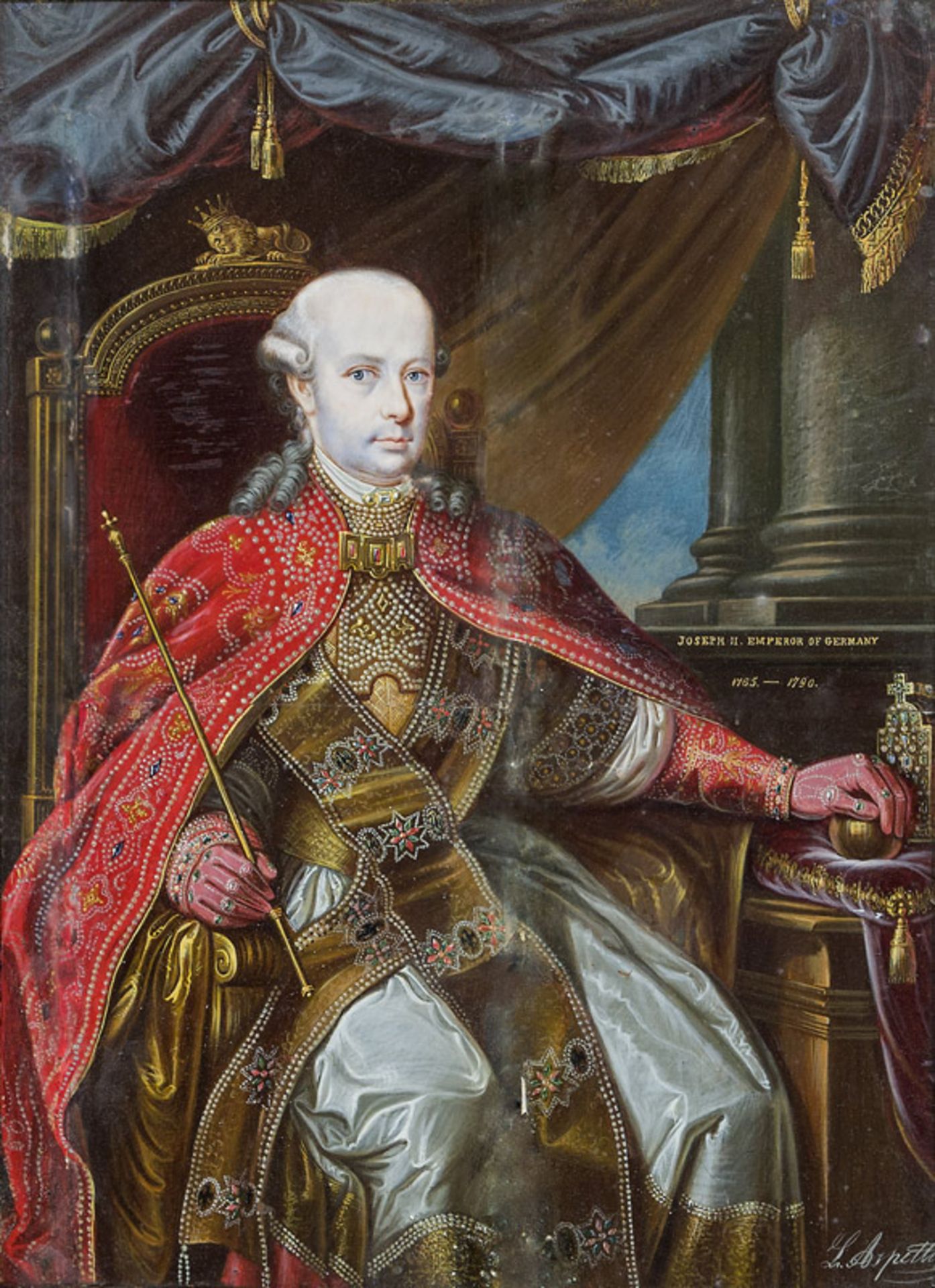 Luigi AspettiJoseph II. als römisch-deutscher Kaiser im Krönungsornat Öl auf Elfenbein (beschädigt);