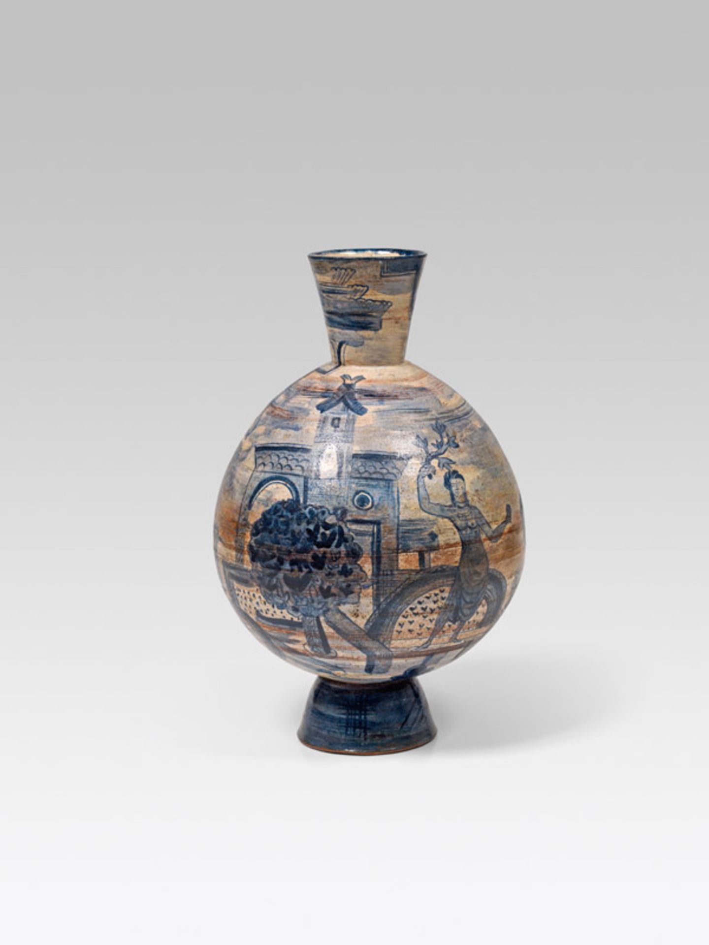 Große Vase, Wiener Werkstätte, um 1928 Keramik, rotbrauner Scherben, weiß und blau glasiert;