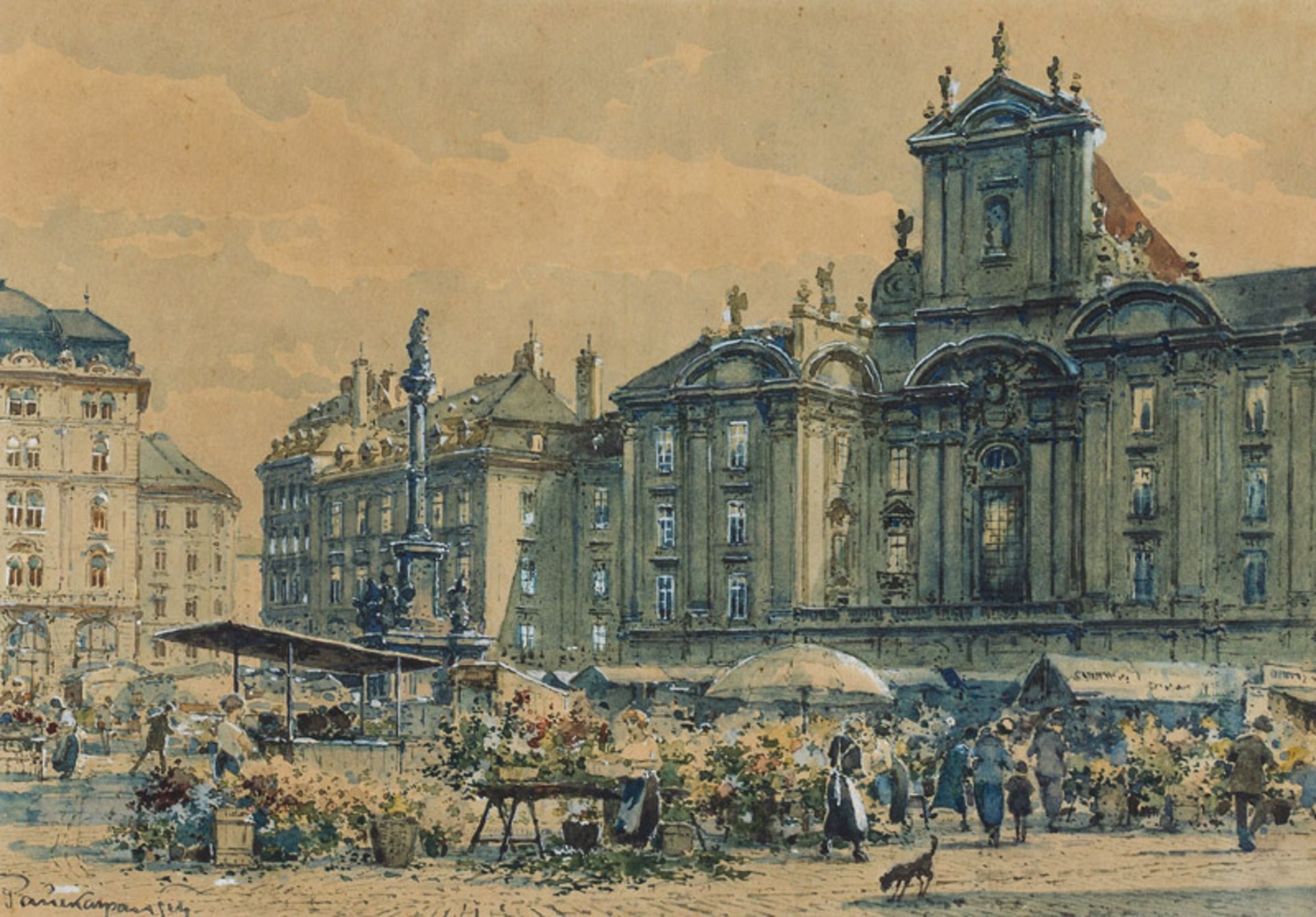 Paul Kaspar *Markt Am Hof in Wien, 1924 Aquarell auf Papier; 14 × 20 cm (Passep.-Ausschnitt)Signiert
