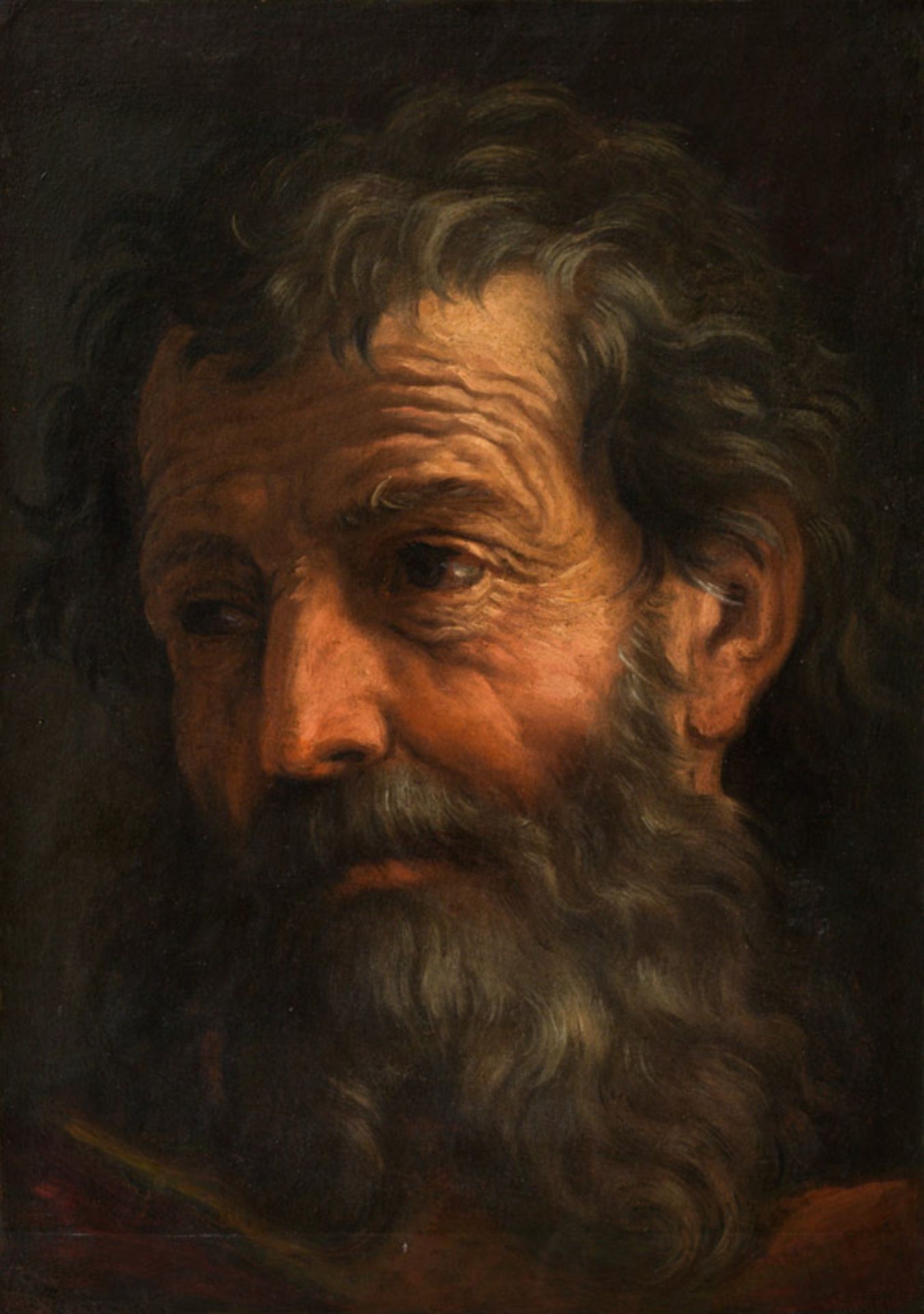 Circle of Pier Francesco MolaHead study of a bearded man oil on paper on canvas, unframed; 45 × 32.5
