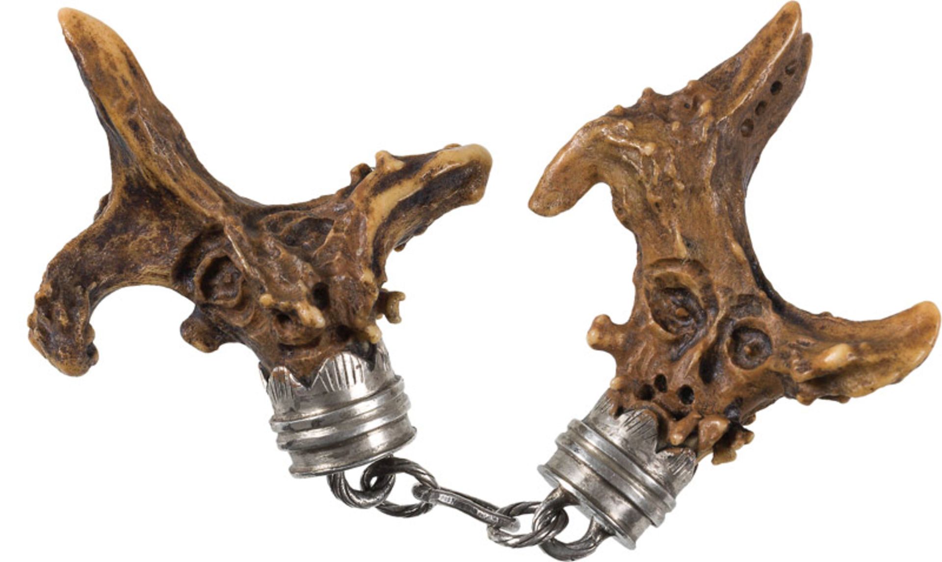 2 amulets with antlers of a young roebuck, South German, 18th century antler of a young roebuck,
