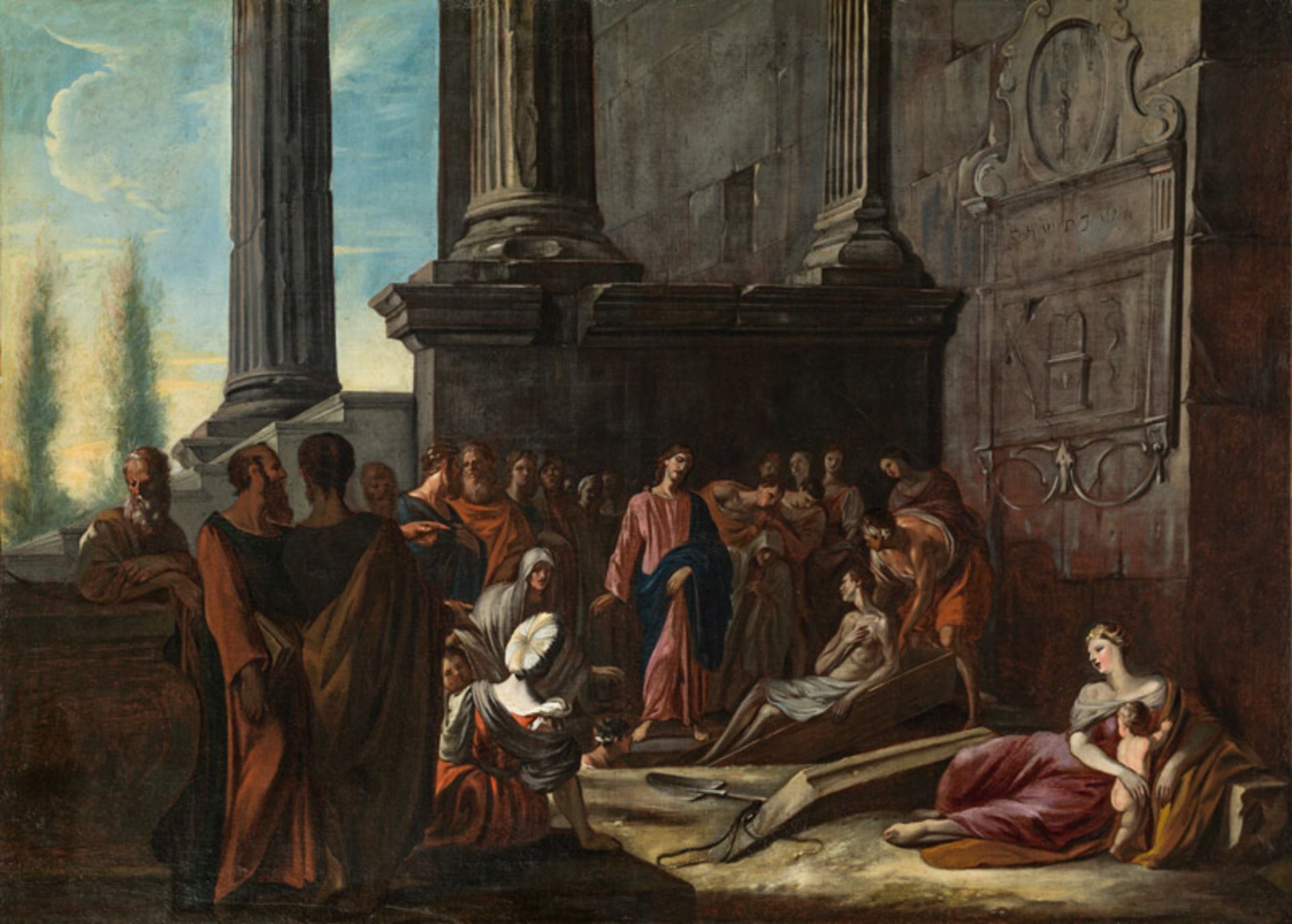 Johann Heinrich SchönfeldThe raising of Lazarus, c. 1655/65 oil on canvas, unframed; 90.5 × 126