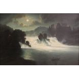 Ölgemälde "Rheinfall bei Schaffhausen", wohl deutsch um 1850. Öl auf Leinwand, Bildmaße: 46 cm x