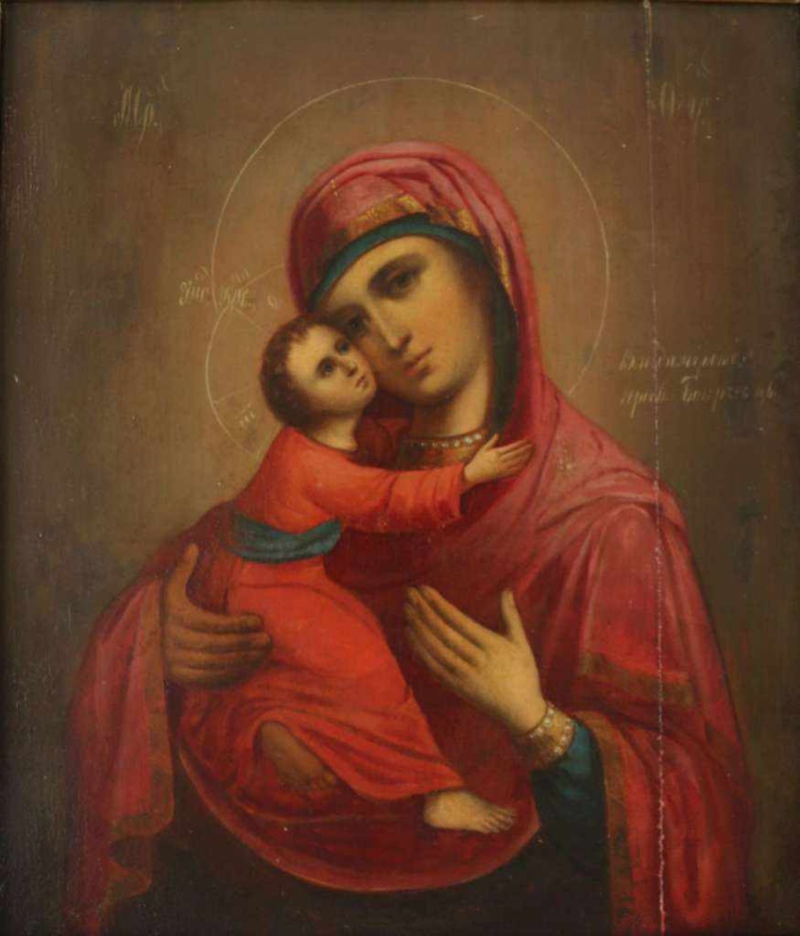 Heiligenbild Russland Anfang 19 Jh., Mutter Gottes mit dem Jesuskind, Tempera auf Holz,