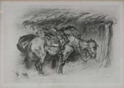 Christian Adolf SCHREYER (1828-1899), Kohlezeichnung, 2 gesattelte Pferde, Monogramm unten links, im