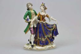 Ernst Bohne Söhne Rudolstadt, Porzellan-Figurengruppe, tanzendes Paar in der Kleidung des Rokoko,