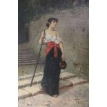 Francesco Vinea (1845-1902), "Mädchen auf dem Gang zum Brunnen", Öl auf Leinwand, signiert und