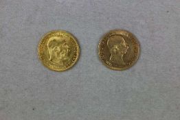 2 Goldmünzen 10 Kronen Österreich Kaiser Franz Joseph, Bruttogewicht: je 3,387 g, Feingehalt: 900/