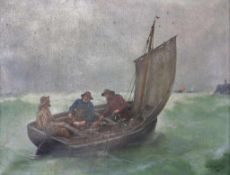 Georges Jean Marie HAQUETTE (1854-1906), Fischerboot in rauer See, Öl auf Leinwand, signiert unten