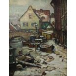 Hans HARTIG (1873-1936), "Winterliche Altstadt-Hafenansicht", Öl auf Malkarton, rechts unten