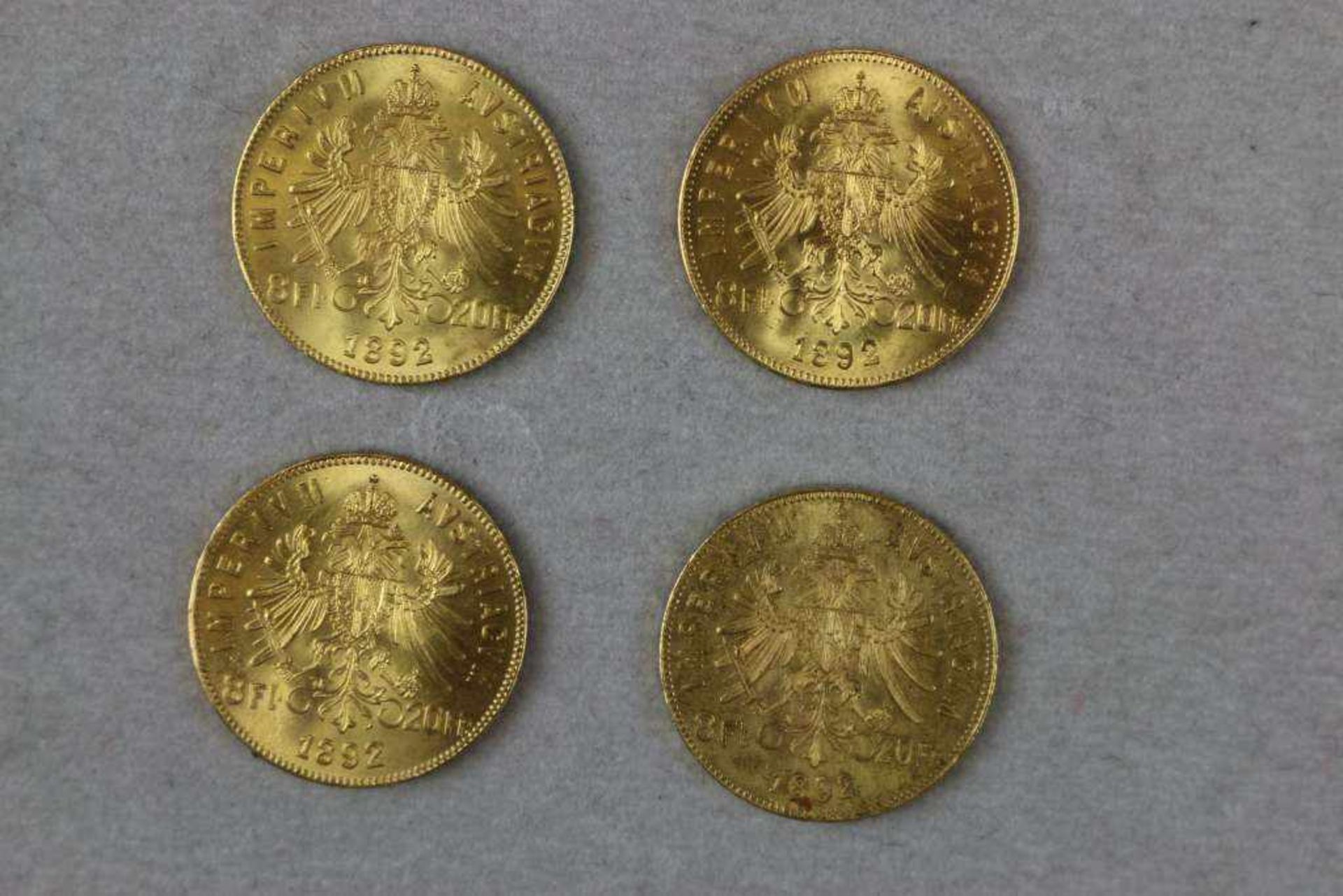 4 Goldmünzen Österreich/Ungarn 8 Florin Franz Josef I. 1892. Bruttogewicht je: 6,451 g, - Bild 2 aus 2