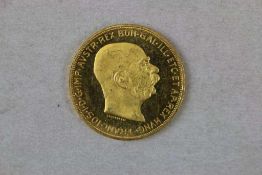 Goldmünze 100 Kronen Österreich Kaiser Franz Joseph 1915, Bruttogewicht: 33,875 g, Feingehalt: 900/