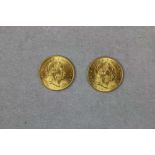 2 Goldmünzen Österreich/Ungarn 4 Florin Franz Josef I. 1892. Bruttogewicht je: 3,225 g,