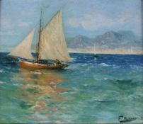François MAURY (1861-1933), Segelboote an der Cote d Azur, Öl auf Holz, rechts unten signiert und
