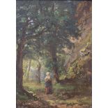 Louis BOULANGER (1806-1867), "Mädchen im Walde" um 1860. Öl auf Platte, signiert unten rechts.