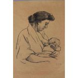 Heinrich ZILLE (1858-1929), "Stillende Mutter". Original Kreidelithographie, rechts unten mit