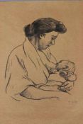 Heinrich ZILLE (1858-1929), "Stillende Mutter". Original Kreidelithographie, rechts unten mit