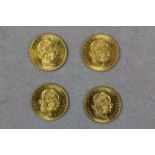 4 Goldmünzen Österreich/Ungarn 1 Dukat Kaiser Franz Joseph 1915, Bruttogewicht je: 3,49 g,