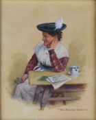 Peter I KRÄMER (1823-1907), "Bayerische Dame beim Tee", Aquarell/Papier, unten rechts signiert "