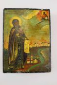 Russische Ikone, Darstellung eines Heiligen, Eitempura auf schwarzem Holz, rückseitig fehlen 2