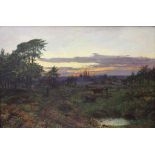 Frank WALTON (1840-1928), "Englische Landschaftsstimmung bei Sonnenaufgang". Öl auf Leinwand,