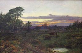 Frank WALTON (1840-1928), "Englische Landschaftsstimmung bei Sonnenaufgang". Öl auf Leinwand,