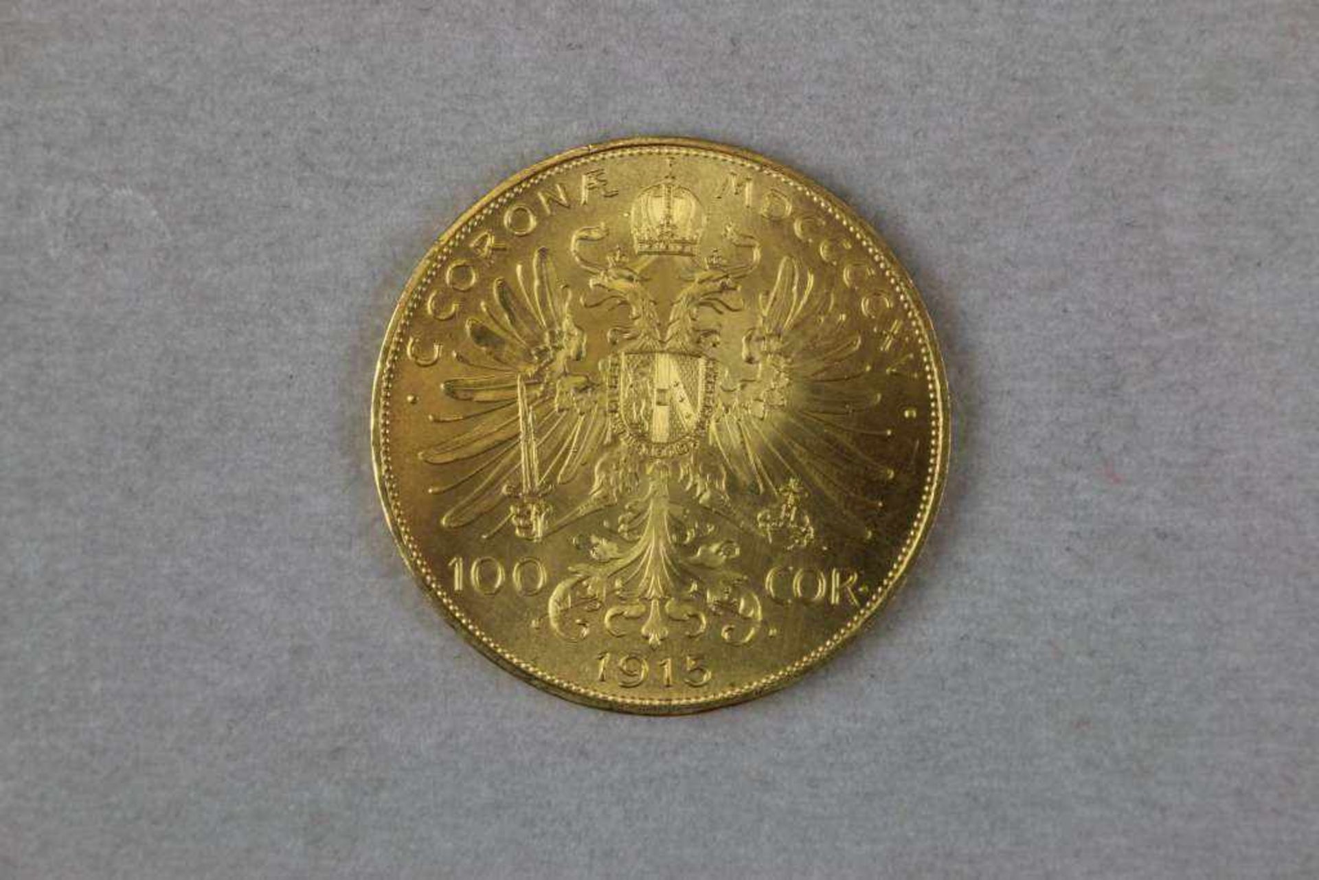 Goldmünze 100 Kronen Österreich Kaiser Franz Joseph 1915, Bruttogewicht: 33,875 g, Feingehalt: 900/ - Image 2 of 2