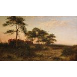 Peter Leslie (*1877), "Englische Landschaftsstimmung bei Sonnenaufgang", Öl auf Leinwand,