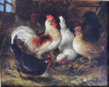 Hermann LOOSCHEN (1838-1891), Eine Hühnerfamilie, 1872, Öl/Leinwand. Signiert und datiert unten