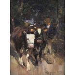 Heinrich Johann VON ZÜGEL (1850-1941), Bauer mit 2 Kühen beim Abtrieb. Öl auf Leinwand, unten rechts