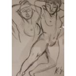 Karl HUBBUCH (1891-1979), Tinte, Feder/Papier, 2 Frauenakte, Monog. K.h. unten rechts. 53 cm x 36,