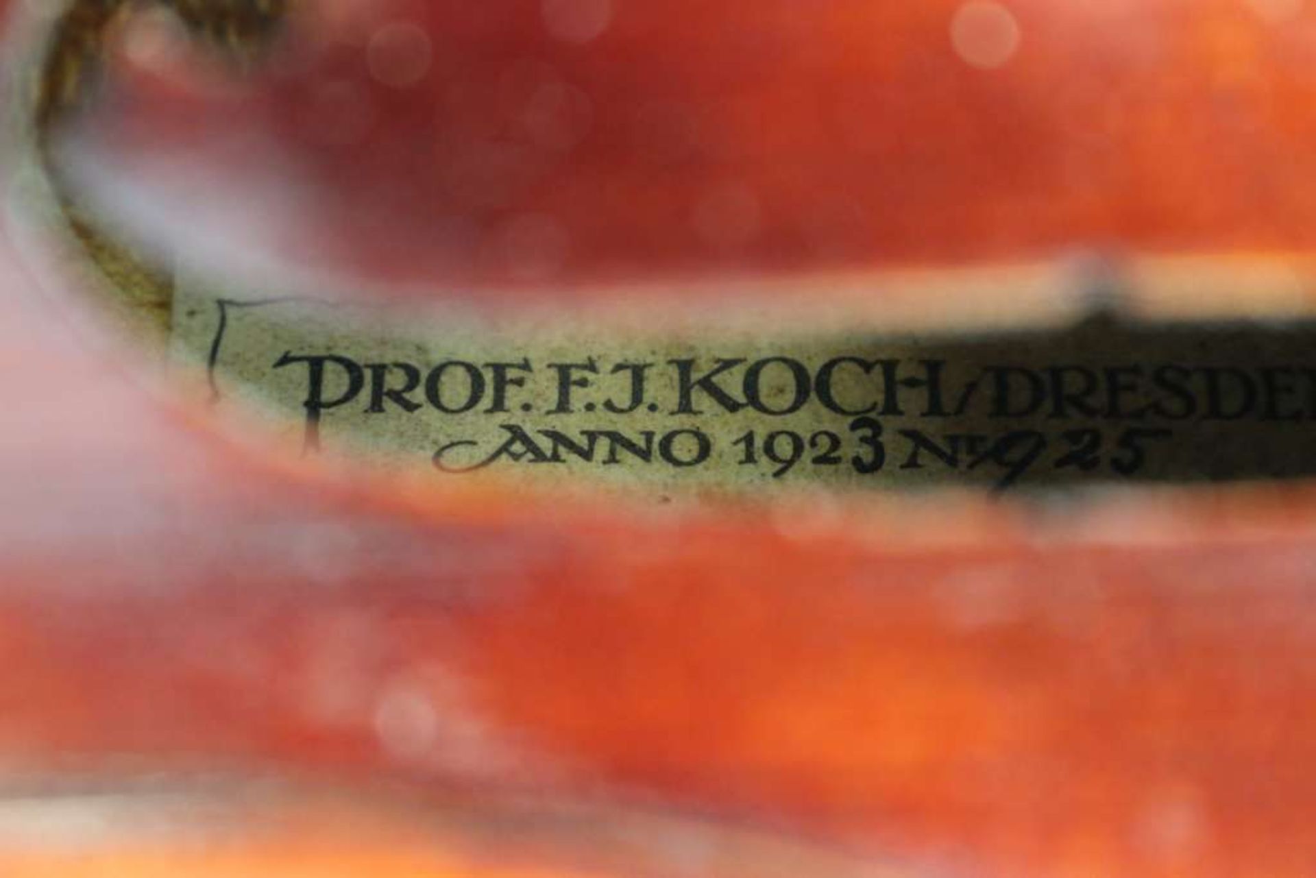 4/4 Geige Professor F.J. Koch / Dresden anno 1923, Nr. 925, rückseitig mit original Brandstempel " - Bild 5 aus 5