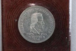 Gedenkmünze 5 Deutsche Mark 1955, zum 150. Todestag von Friedrich von Schiller. Silber (625),
